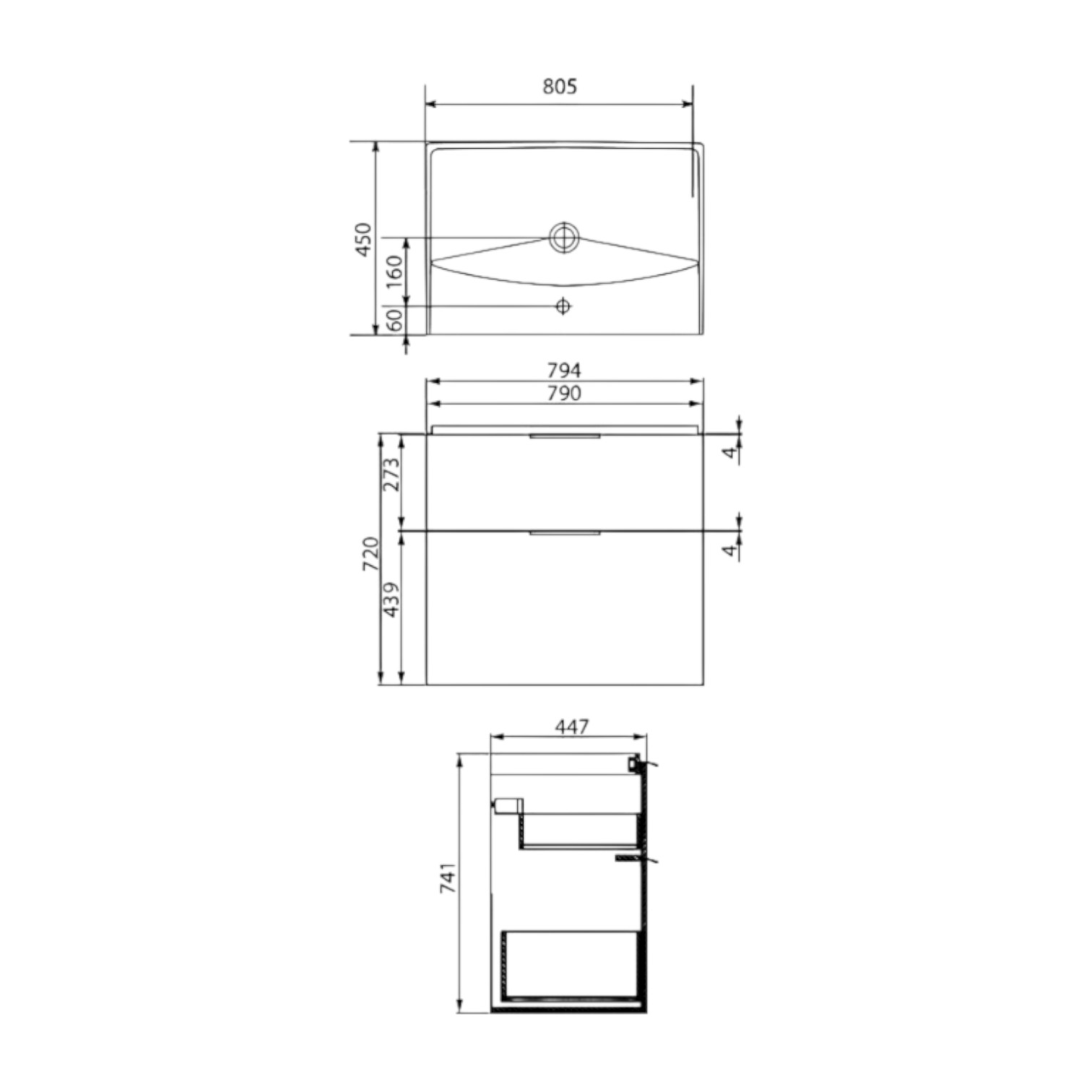 Cersanit City alsószekrény mosdóval 80,5×45 cm – tölgy színben