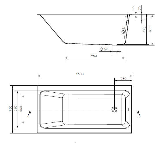 Cersanit Crea Slim Egyenes kád 150x75 cm