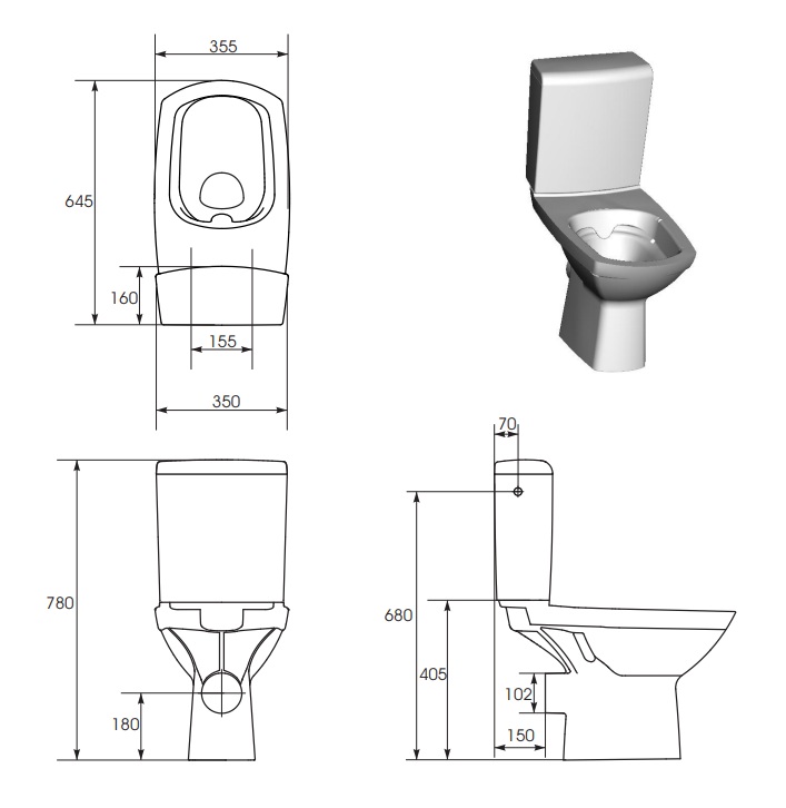 Cersanit Carina 010 monoblokkos hátsó kifolyású WC tetővel (K31-050)