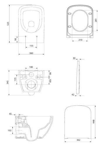 Cersanit Zen Pro Square Vortex Fali WC ülőkével (S701-882)