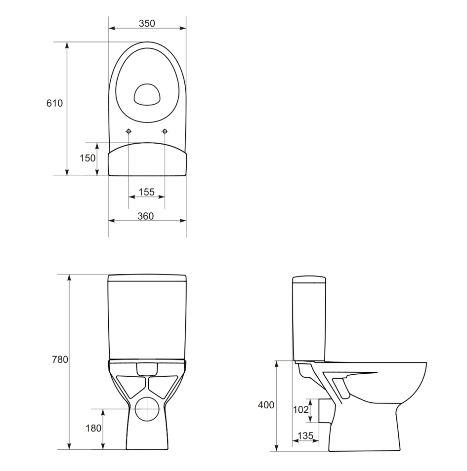 Cersanit Parva Peremes Monoblokkos Mélyöblítésű Hátsó Kifolyású WC Szett, Ülőkével (K27-001)