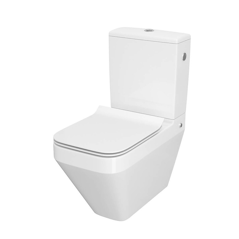 Cersanit Crea Szögletes Perem Nélküli Monoblokkos WC Alsó Rész, Hátsó Kifolyású, Slim Soft Close Ülőkével, Tartály Nélkül (K114-022)
