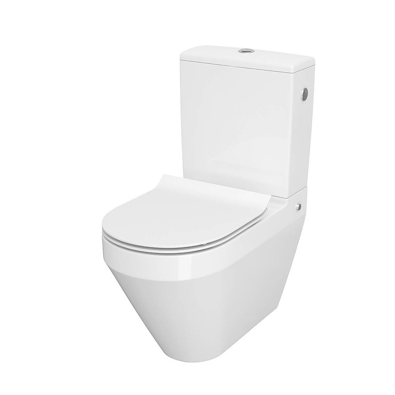Cersanit Crea Ovális Perem Nélküli Monoblokkos WC Alsó Rész, Hátsó Kifolyású, Slim Soft Close Ülőkével, Tartály Nélkül (K114-023)