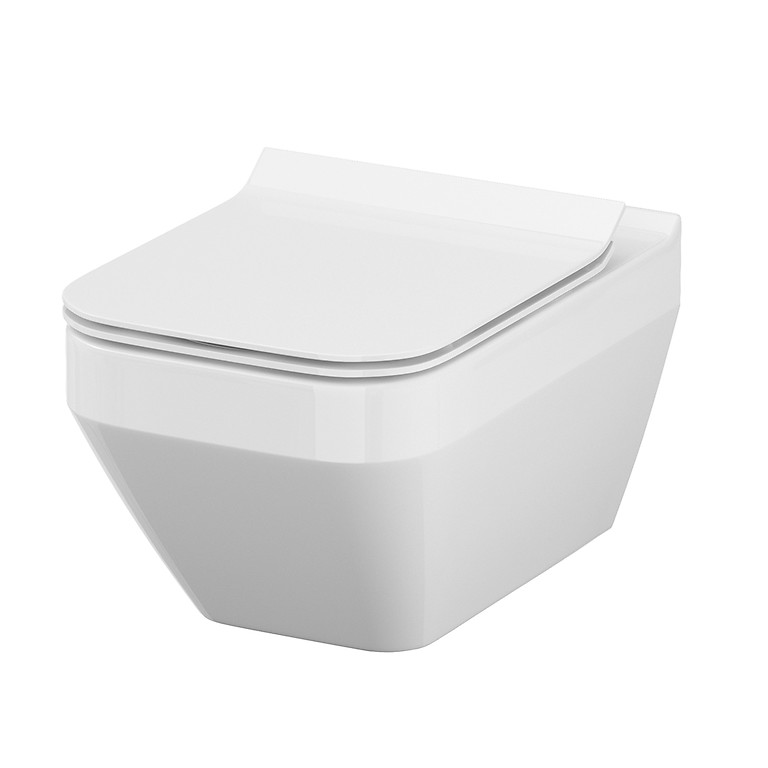 Cersanit Crea Szögletes Perem Nélküli Mélyöblítésű Fali WC, Slim Soft Close Easy-Off Ülőkével (S701-213)