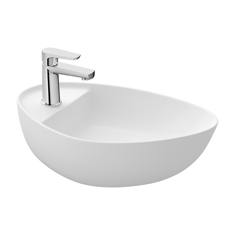 Cersanit Moduo 55×35 cm Aszimmetrikus Pultra Tehető Mosdó, Fehér, Csaplyukkal (K116-155)